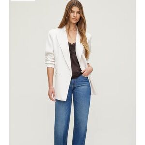 Elegant Dynamite Noa Oversized Satin Blazer in Pearl Biege